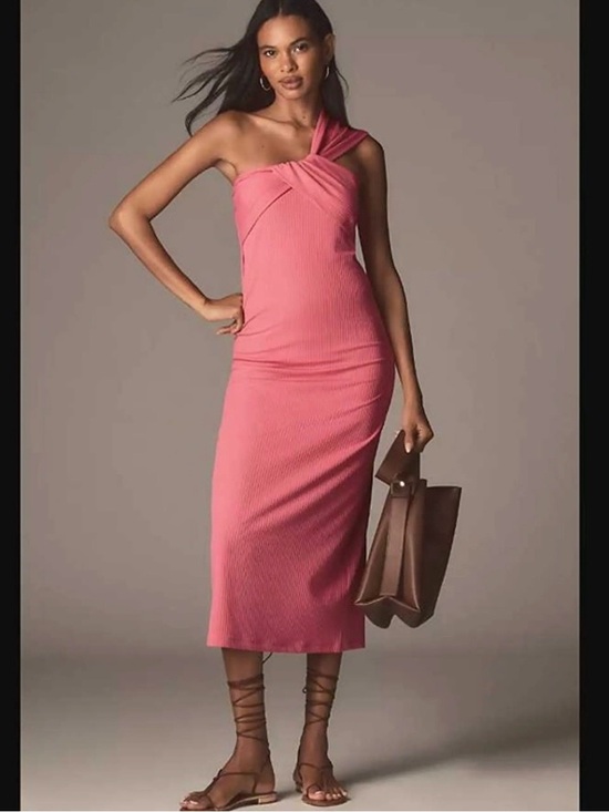 Anthropologie Dresses & Skirts - Anthropologie porridge One-Shoulder Pink Midi Dress Sz L
